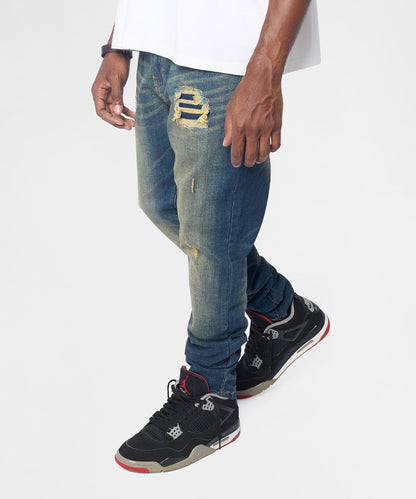 Reason Clothing Trending | Essential Distressed Skinny Jeans - Dark Blue