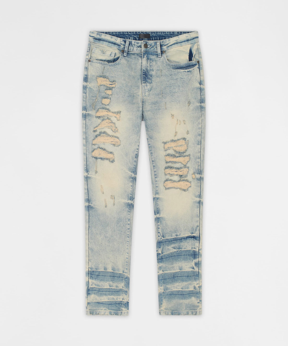 Reason Clothing Deals | Shredded Moto Distressed Skinny Jeans - Medium Indigo