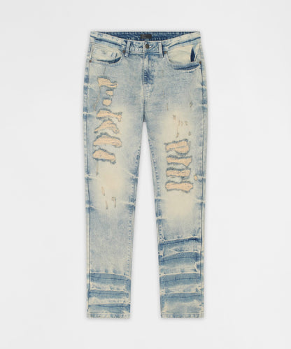 Reason Clothing Deals | Shredded Moto Distressed Skinny Jeans - Medium Indigo