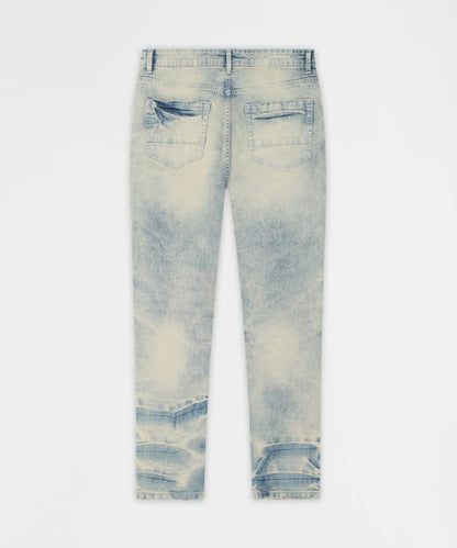 Reason Clothing Deals | Shredded Moto Distressed Skinny Jeans - Medium Indigo
