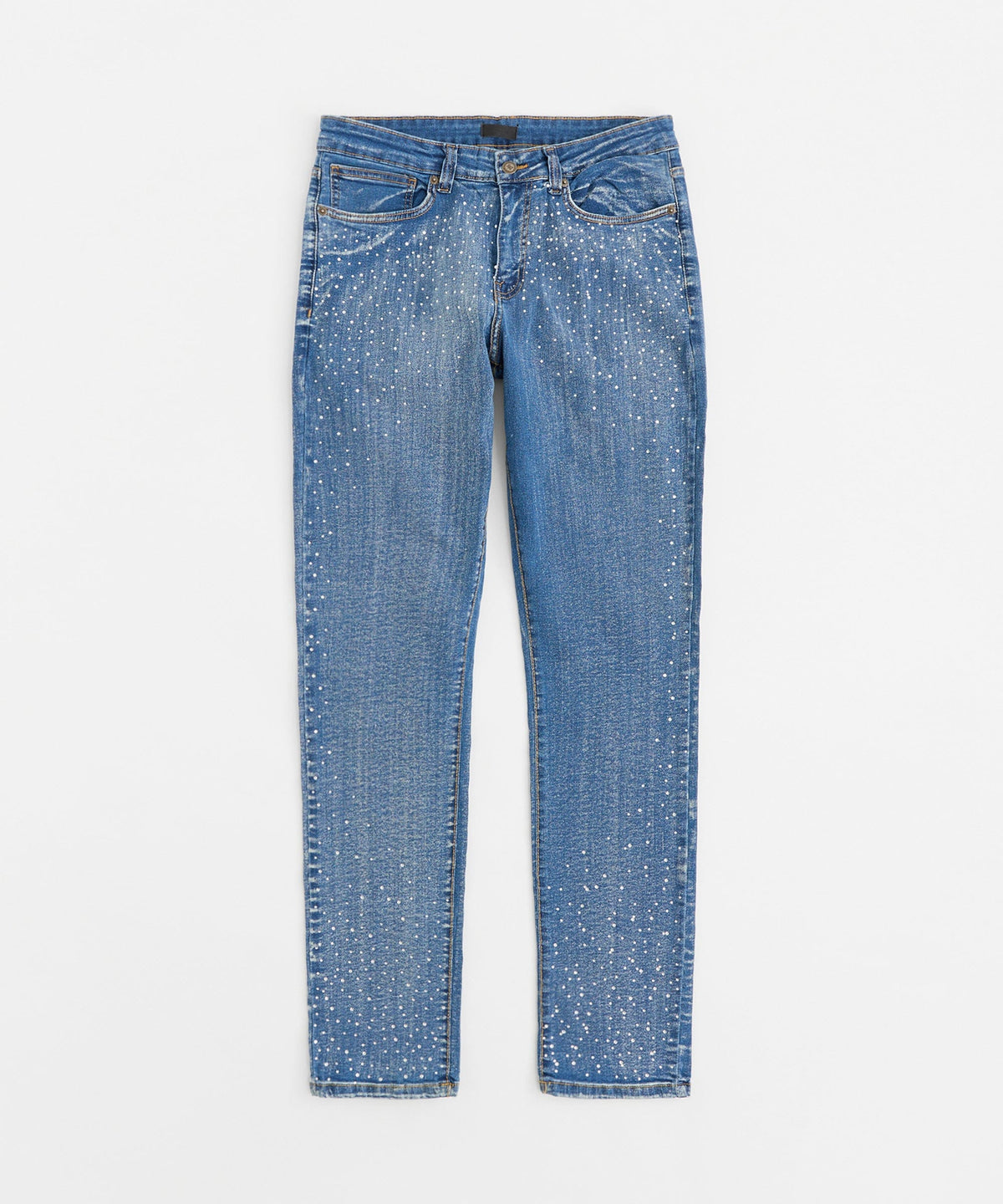 Reason Clothing Trusted | Stoned Out Rhinestone Denim Skinny Jeans - Light Blue
