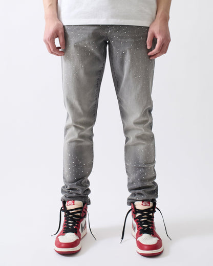 Reason Clothing Classic | Stoned Out Rhinestone Denim Skinny Jeans - Grey