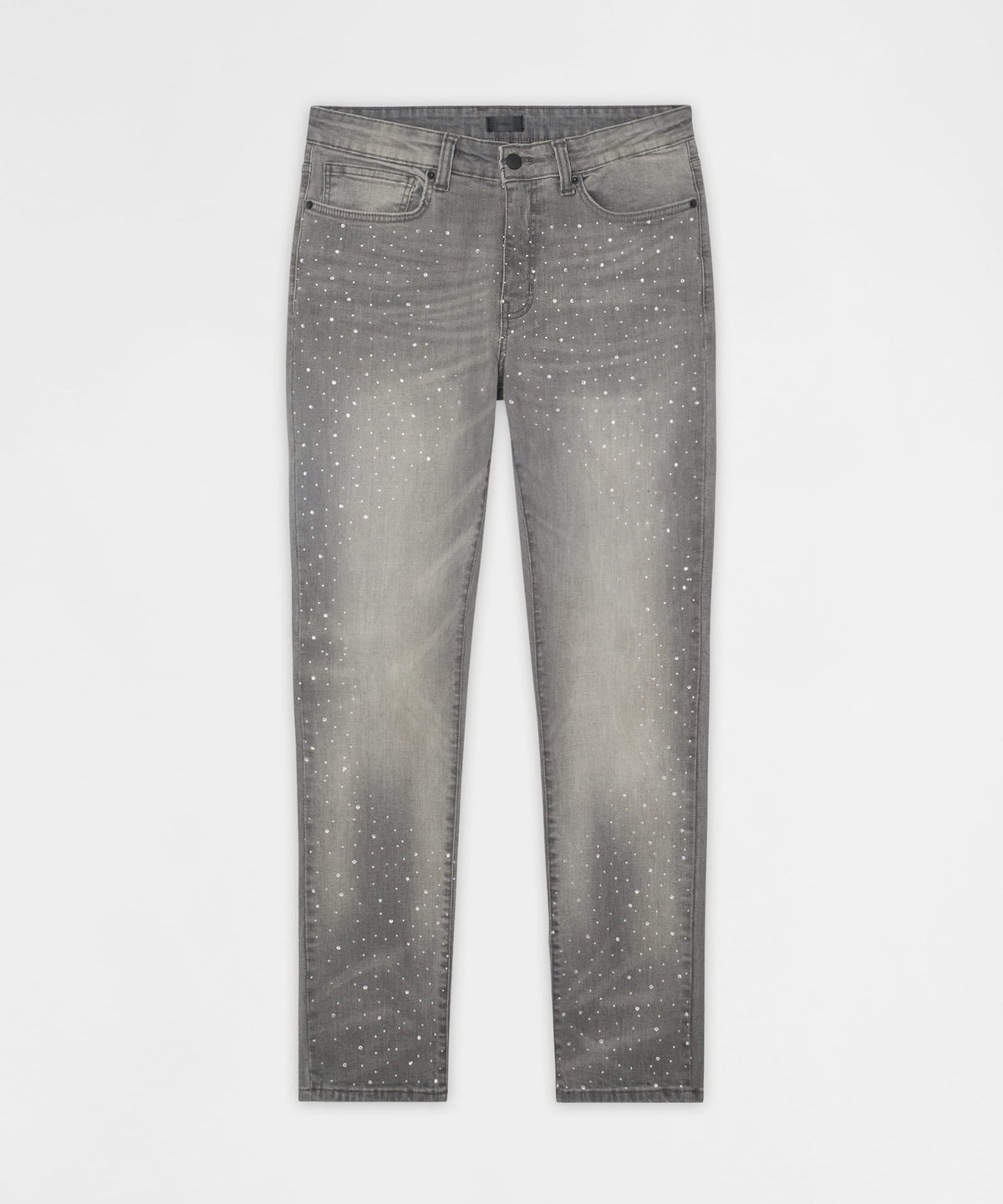 Reason Clothing Classic | Stoned Out Rhinestone Denim Skinny Jeans - Grey