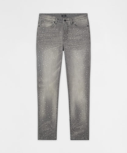 Reason Clothing Classic | Stoned Out Rhinestone Denim Skinny Jeans - Grey