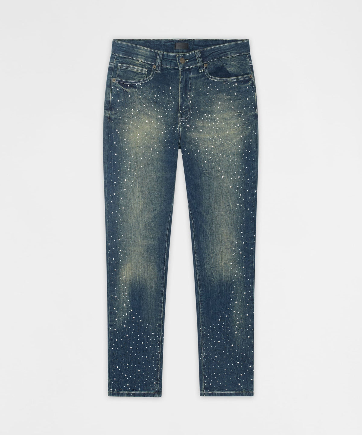 Reason Clothing Special Offer | Starburst Rhinestone Distressed Skinny Jeans - Dark Blue