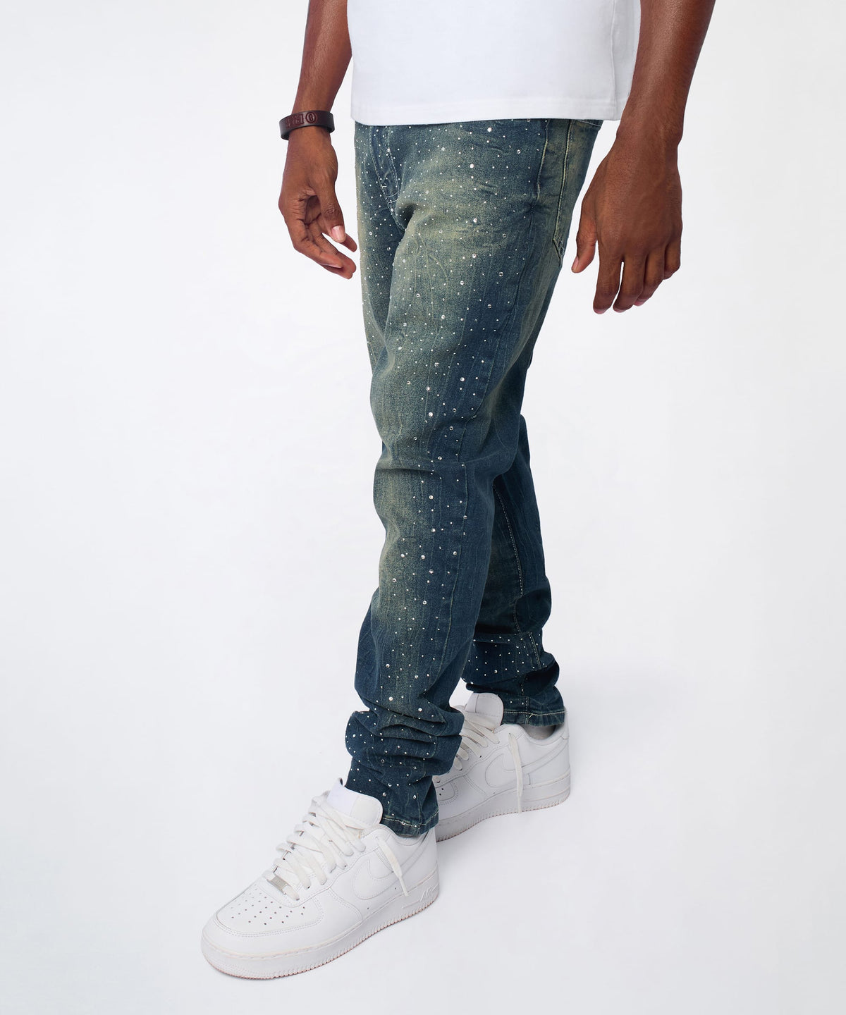 Reason Clothing Special Offer | Starburst Rhinestone Distressed Skinny Jeans - Dark Blue