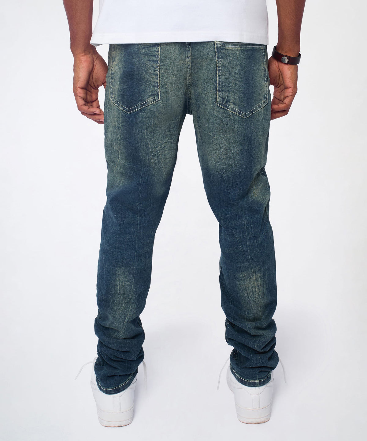 Reason Clothing Special Offer | Starburst Rhinestone Distressed Skinny Jeans - Dark Blue