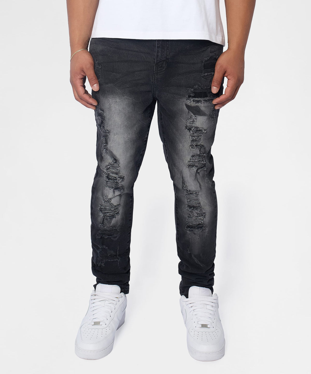 Reason Clothing Great Value | Renegade Distressed Skinny Jeans - Black