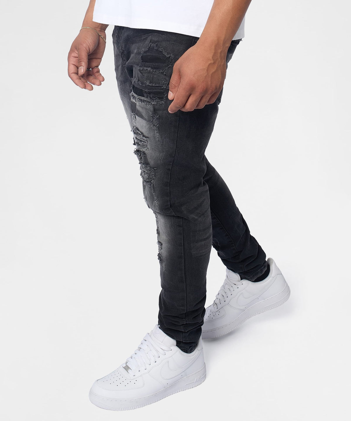 Reason Clothing Great Value | Renegade Distressed Skinny Jeans - Black