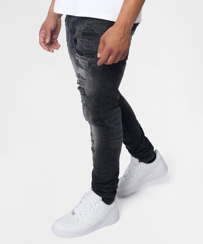 Reason Clothing Great Value | Renegade Distressed Skinny Jeans - Black