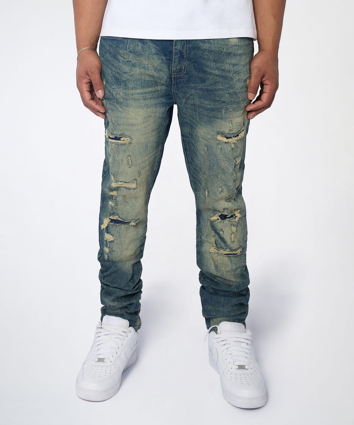 Reason Clothing New | Blasted Distressed Skinny Jeans - Blue