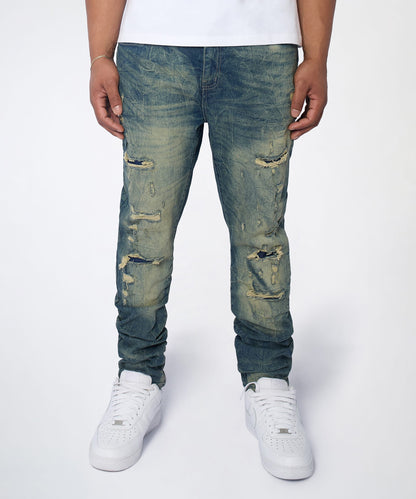 Reason Clothing New | Blasted Distressed Skinny Jeans - Blue