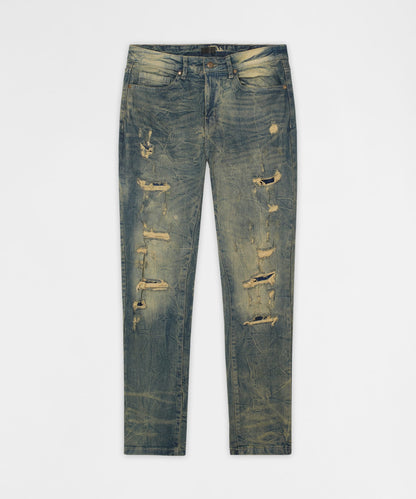 Reason Clothing New | Blasted Distressed Skinny Jeans - Blue