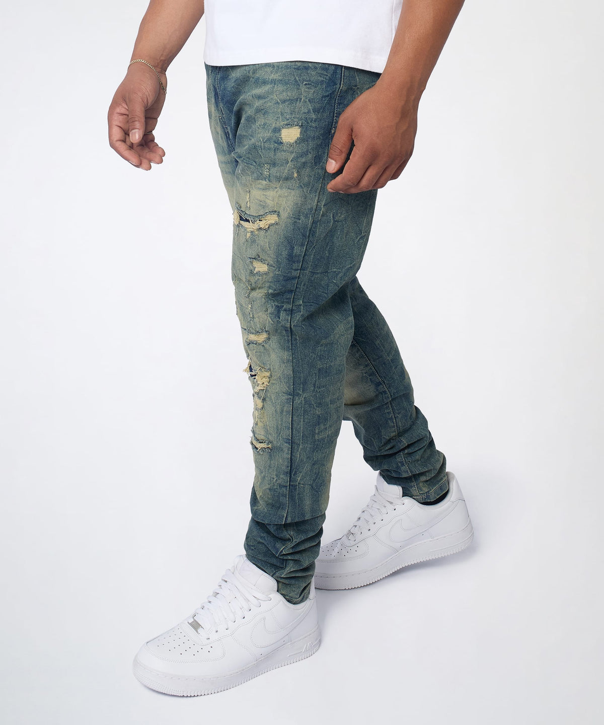 Reason Clothing New | Blasted Distressed Skinny Jeans - Blue
