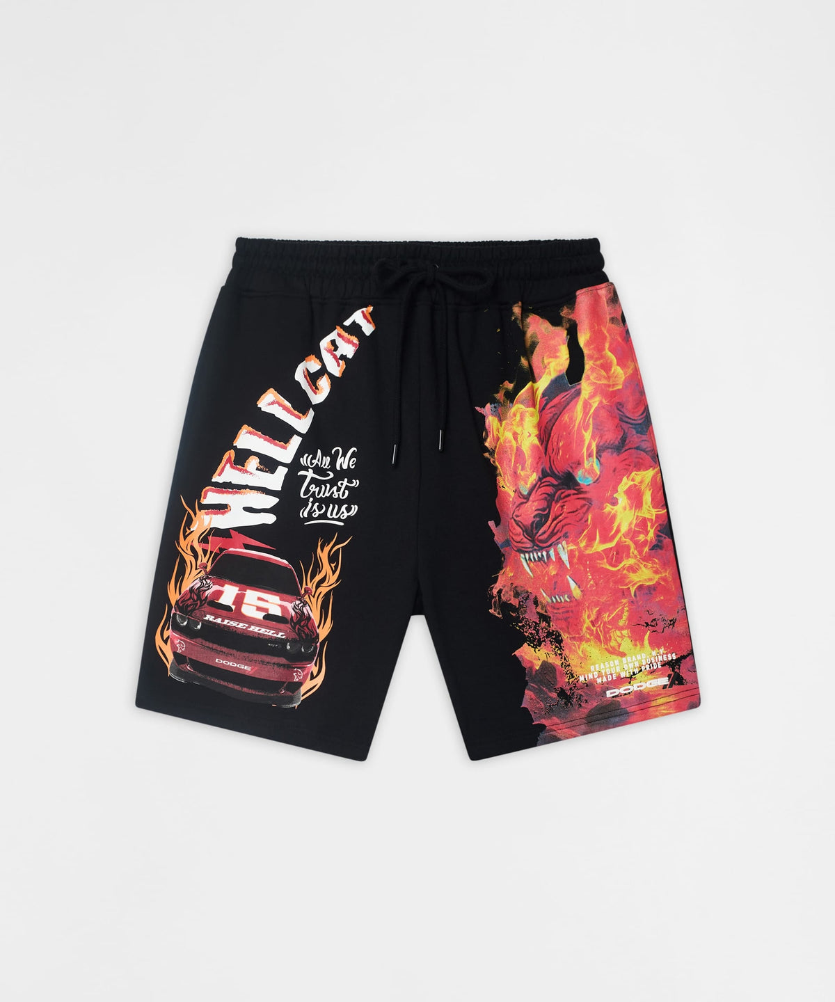 Reason Clothing Value | Dodge Hellcat Graphic Fleece Shorts - Black