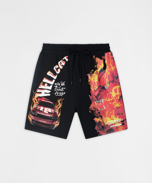 Reason Clothing Value | Dodge Hellcat Graphic Fleece Shorts - Black