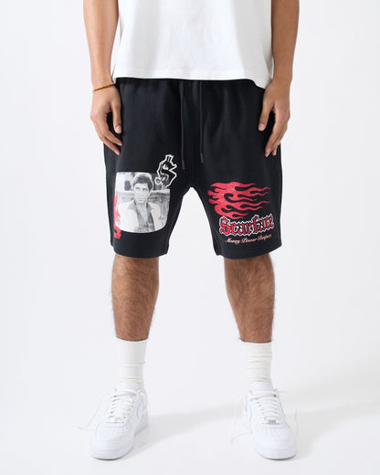Reason Clothing Hot Sale | Scarface Tony Montana Fleece Shorts - Black