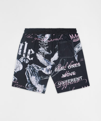 Reason Clothing Trending | Real Ones Mesh Graphic Shorts - Black
