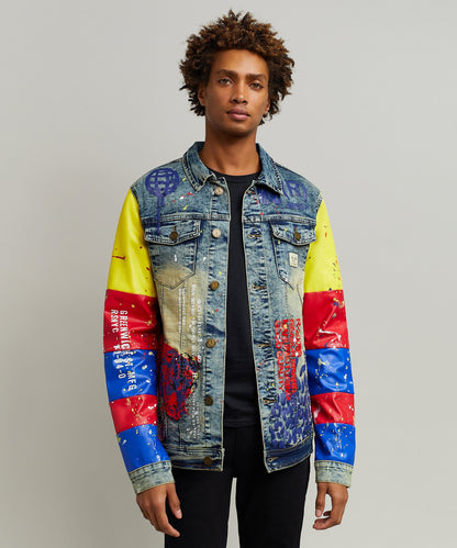 Reason Clothing Trusted | Greenwich Denim Jacket With Graphic Detail