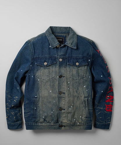 Reason Clothing Value | Indigo Fire Medium Wash Denim Jacket With Logo