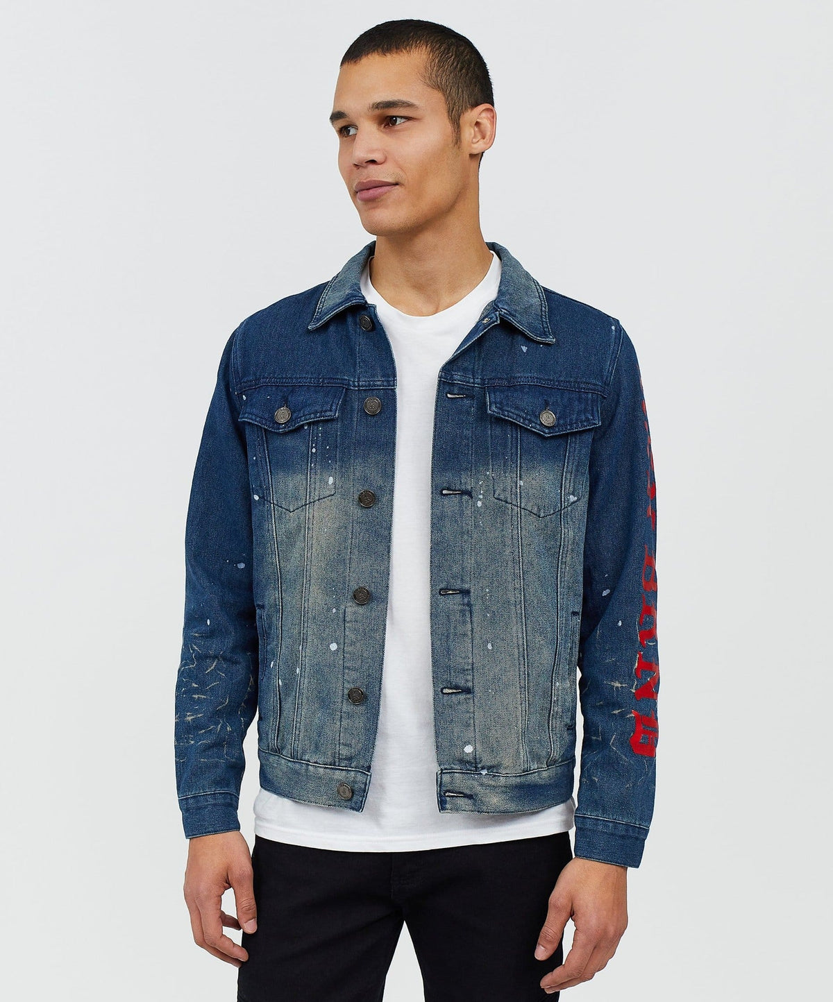 Reason Clothing Value | Indigo Fire Medium Wash Denim Jacket With Logo