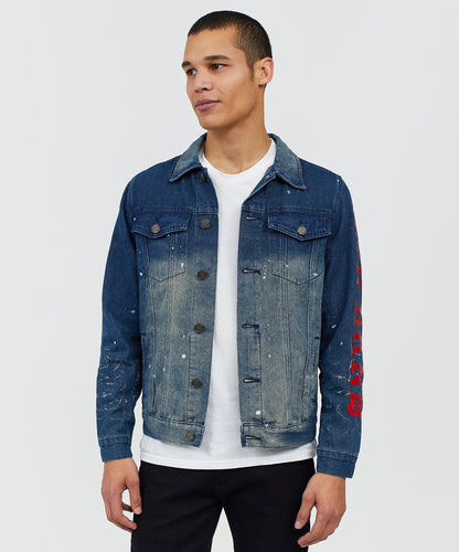 Reason Clothing Value | Indigo Fire Medium Wash Denim Jacket With Logo