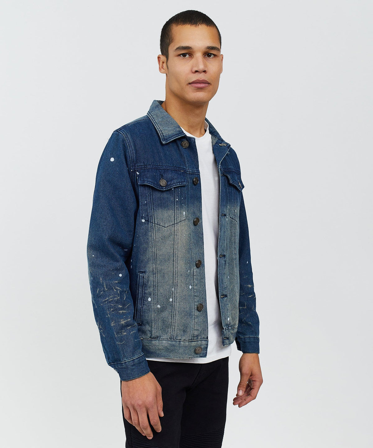 Reason Clothing Value | Indigo Fire Medium Wash Denim Jacket With Logo