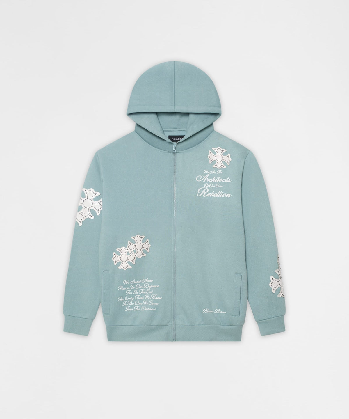Reason Clothing Recommended | Rebellion Chenille Patched Zip Up Hoodie - Medium Blue