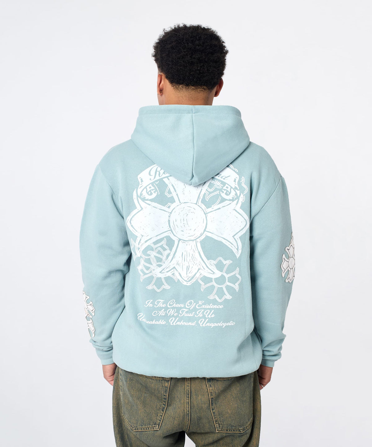 Reason Clothing Recommended | Rebellion Chenille Patched Zip Up Hoodie - Medium Blue