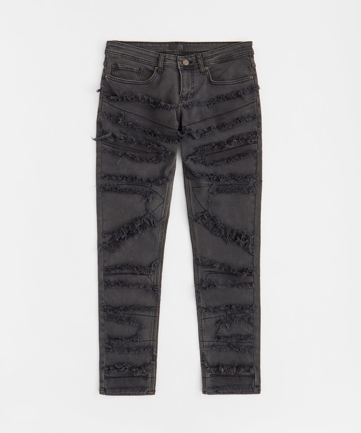 Reason Clothing Trending | Heavy Distressed Frayed Skinny Jean - Dark Grey