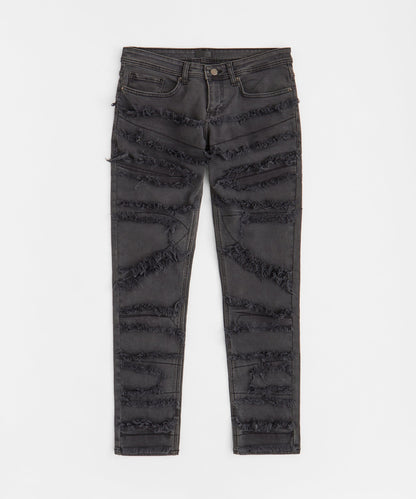 Reason Clothing Trending | Heavy Distressed Frayed Skinny Jean - Dark Grey