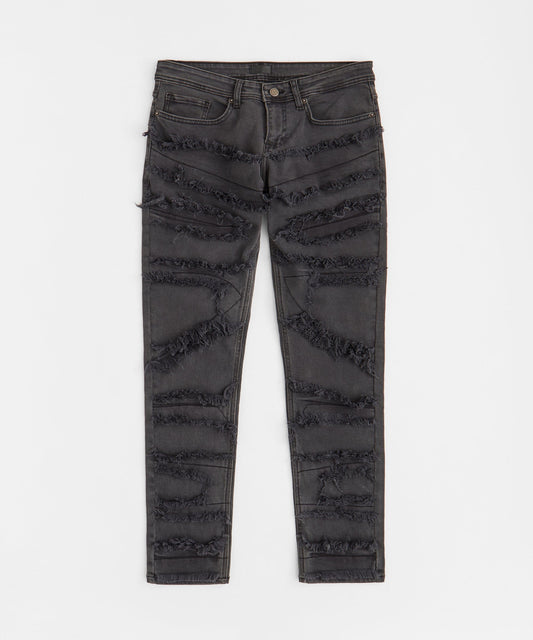 Reason Clothing Trending | Heavy Distressed Frayed Skinny Jean - Dark Grey