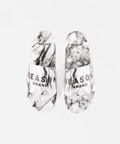 Reason Clothing Premium | Marble Allover Print Logo Slides - White