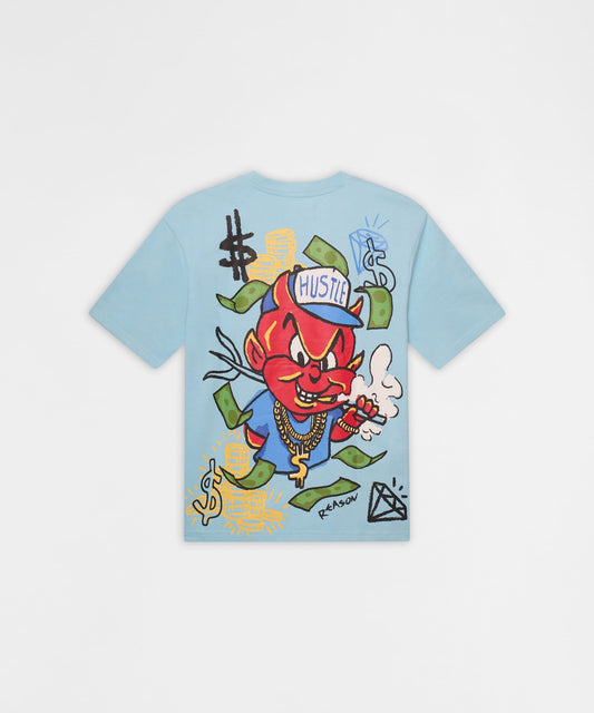 Reason Clothing Best Seller | Keep On Grindin' Applique Short Sleeve Tee - Light Blue