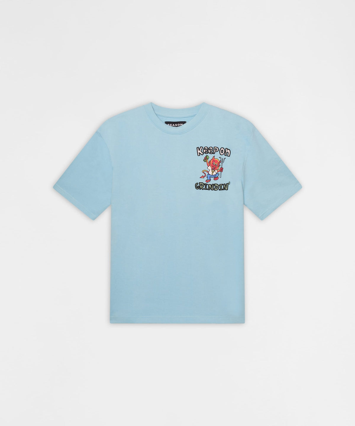Reason Clothing Best Seller | Keep On Grindin' Applique Short Sleeve Tee - Light Blue