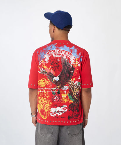 Reason Clothing Recommended | First Class Studded Short Sleeve Tee - Red
