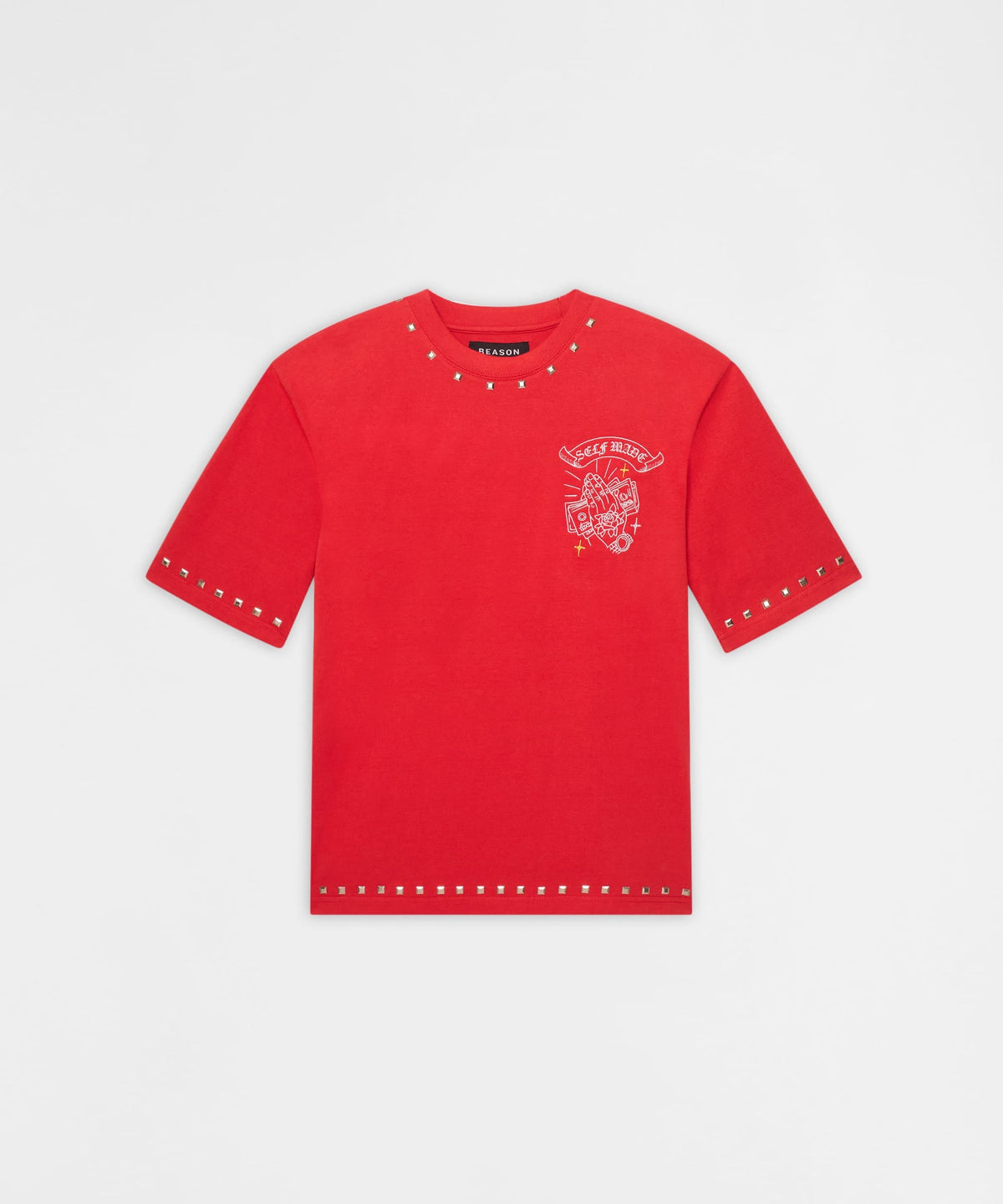 Reason Clothing Recommended | First Class Studded Short Sleeve Tee - Red