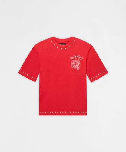Reason Clothing Recommended | First Class Studded Short Sleeve Tee - Red