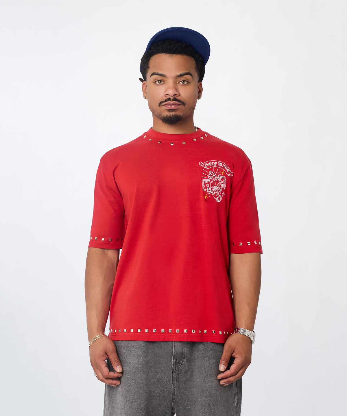 Reason Clothing Recommended | First Class Studded Short Sleeve Tee - Red