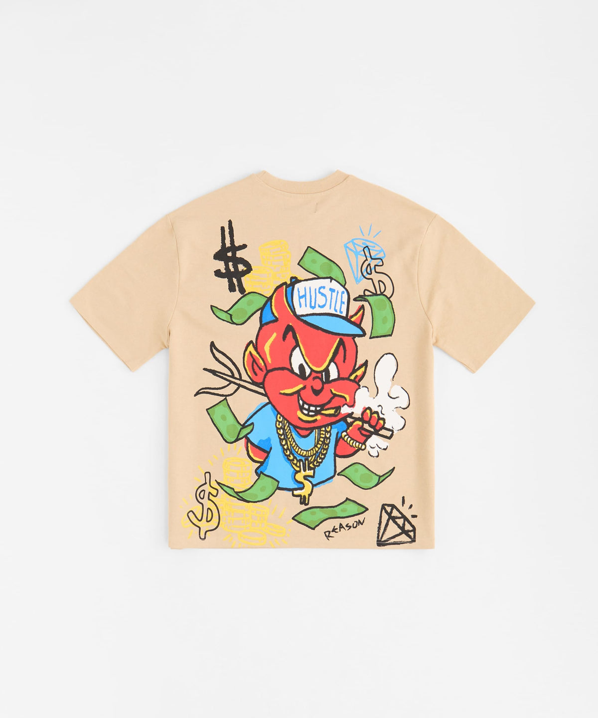 Reason Clothing Best Price | Keep On Grindin' Applique Short Sleeve Tee - Khaki