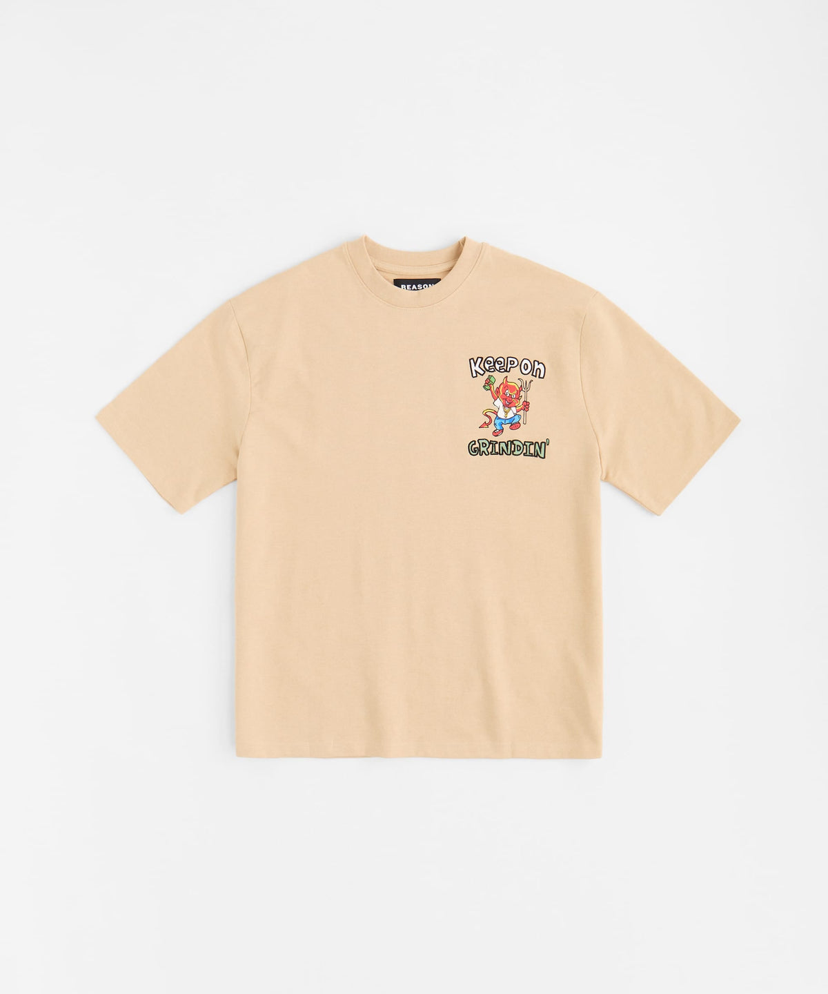 Reason Clothing Best Price | Keep On Grindin' Applique Short Sleeve Tee - Khaki