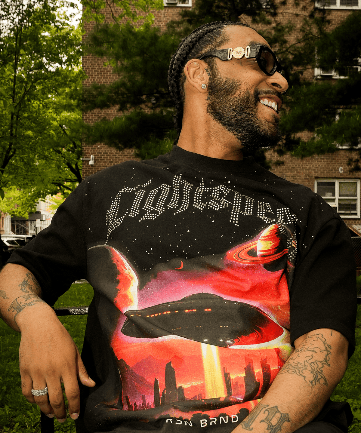 Reason Clothing Signature | Lightspeed Rhinestone Graphic Tee - Black