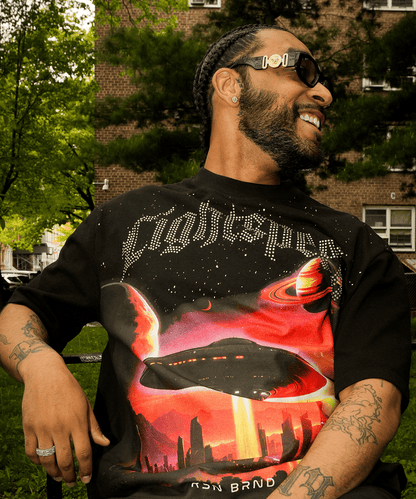Reason Clothing Signature | Lightspeed Rhinestone Graphic Tee - Black