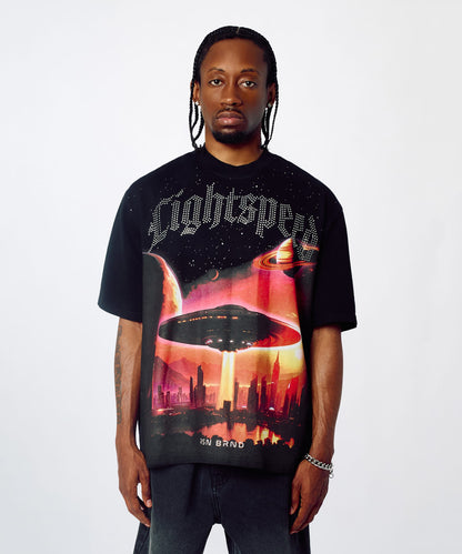 Reason Clothing Signature | Lightspeed Rhinestone Graphic Tee - Black