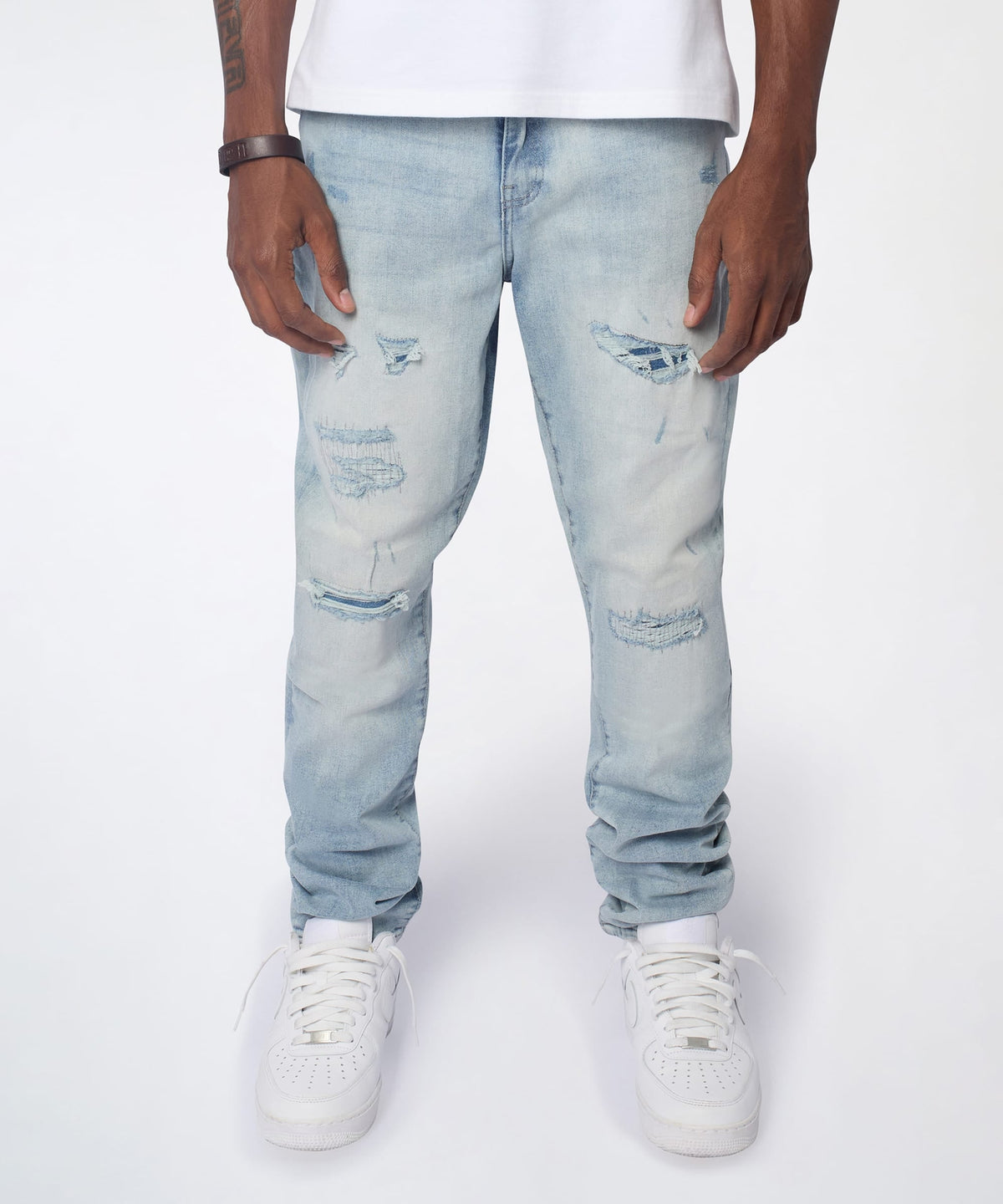 Reason Clothing Deals | Ice Wash Distressed Skinny Jeans - Light Blue