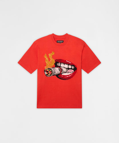 Reason Clothing Quality | Burning Smoke Chenille Embroidered Short Sleeve Tee - Red
