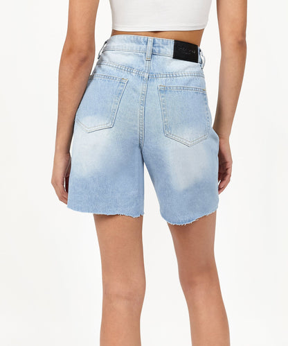 Reason Clothing Hot Sale | Sofia Women's Distressed High-Waist Denim Shorts - Blue