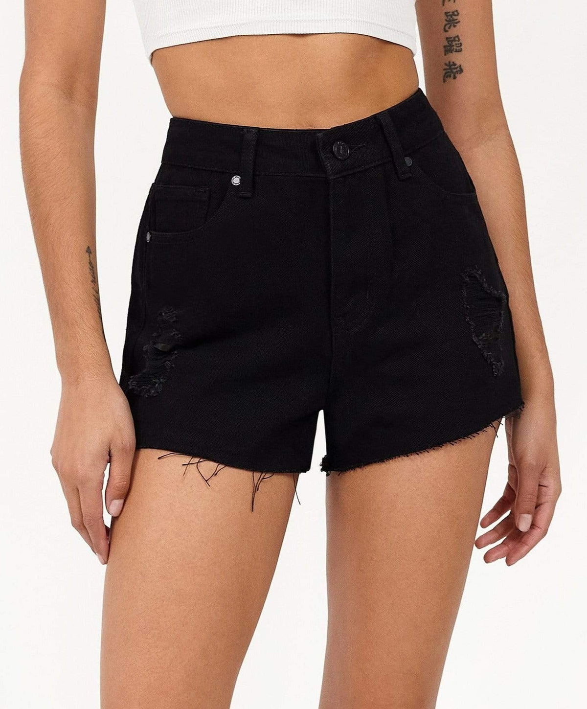 Reason Clothing Deals | Aria Women's Distressed Denim Shorts - Black