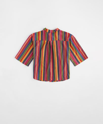 Reason Clothing Special Offer | Tribal Stripe Women Plus Size Textured Knit Short Sleeve Shirt - Multi