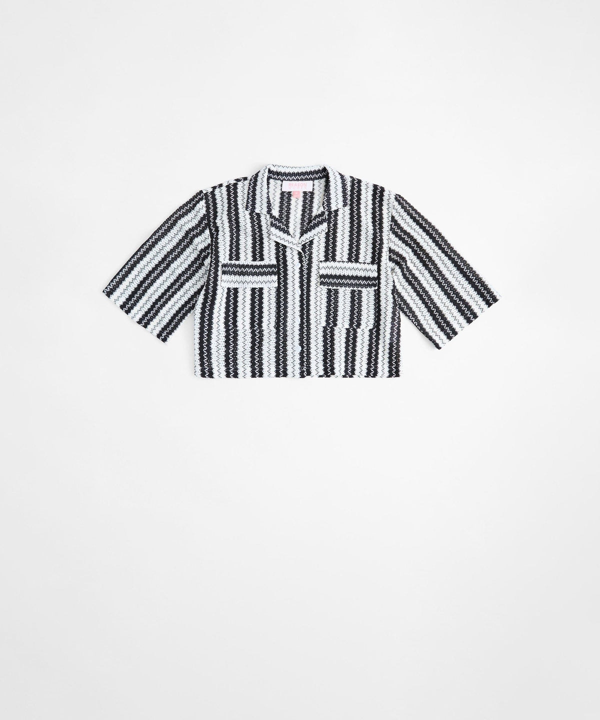 Reason Clothing Exclusive | Cabana Women Plus Size Textured Knit Short Sleeve Shirt - Black/White